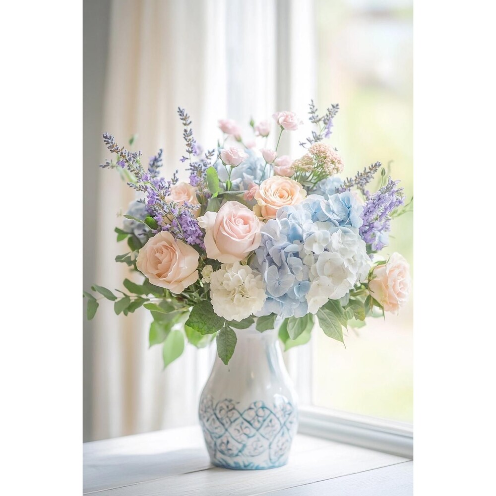 Pastel Flower Bouquet Canvas Print 20" High x 16" Wide